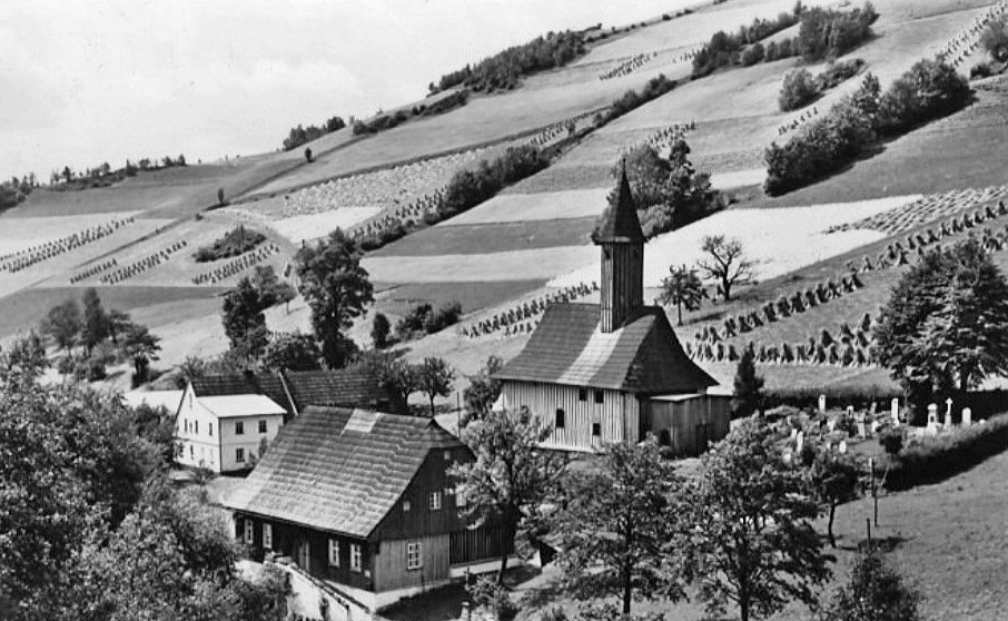 Historyczna pocztówka Zalesia, dawnego Spätenwalde, w Górach Bystrzyckich
